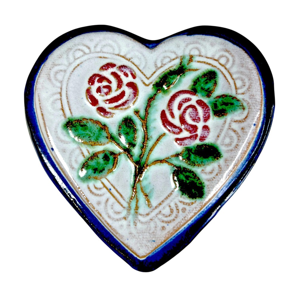 Sunrise Studio San Antonio TX Heart Art Pottery Wall Pocket Red Roses